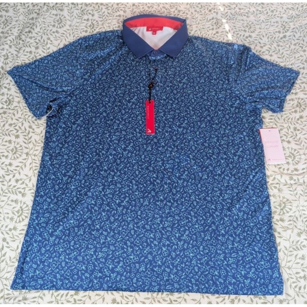 Redvanly Bendall Polo Shirt XL Mazarine Blue Floral PUREpoly Athletic Luxury NWT